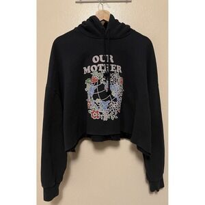 Levis Our Mother Earth Cropped Sweatshirt Hoodie Hood Black Women's Size Large